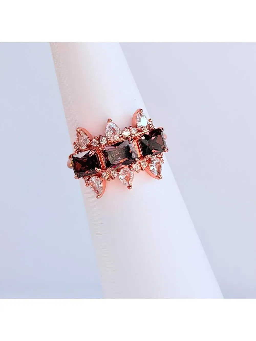 Bomb Party Ring Size 9 “Feeling Alive” Brown Tourmaline & CZ on Rose Gold
